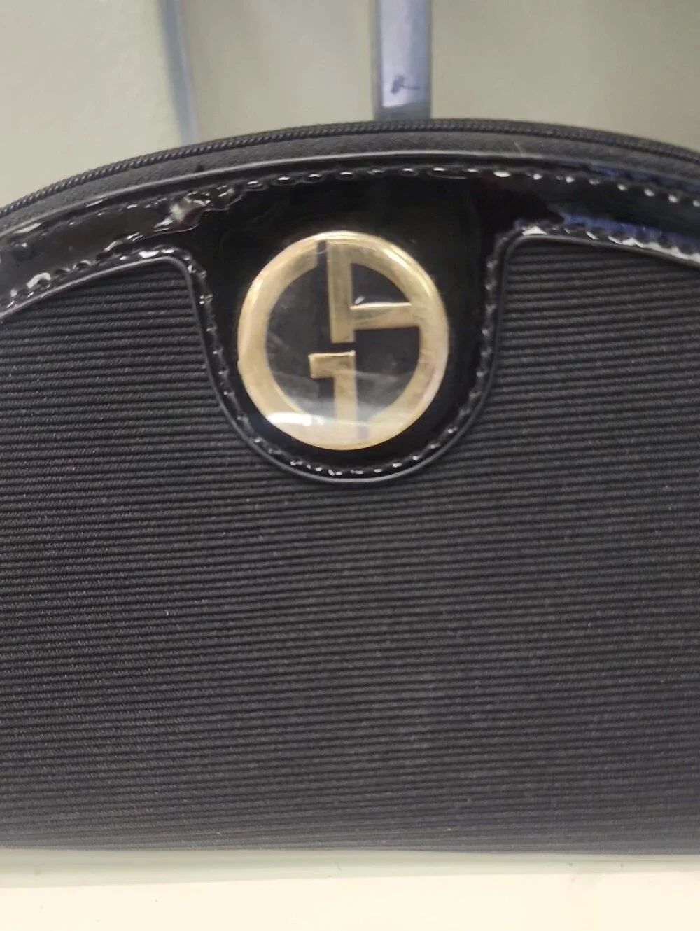Authentic Giorgio Armani Beauty Black Canvas & Patent Dome Wristlet Pouch